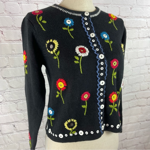 Susan Bristol Sweaters - Susan Bristol vintage embroidered knitted floral long sleeve cardigan size PP